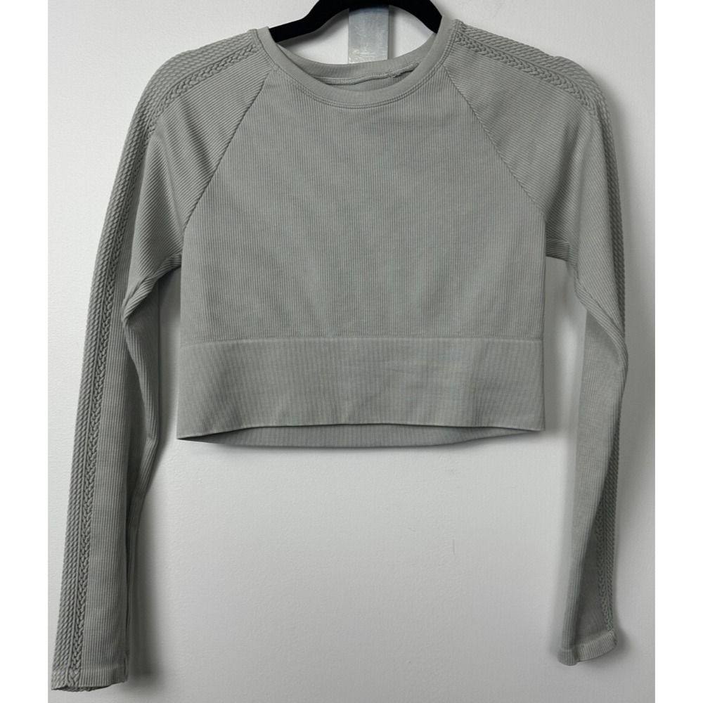 Aerie Offline Light Sage Ribbed Cropped Long Sleeve Active Top Size M B13